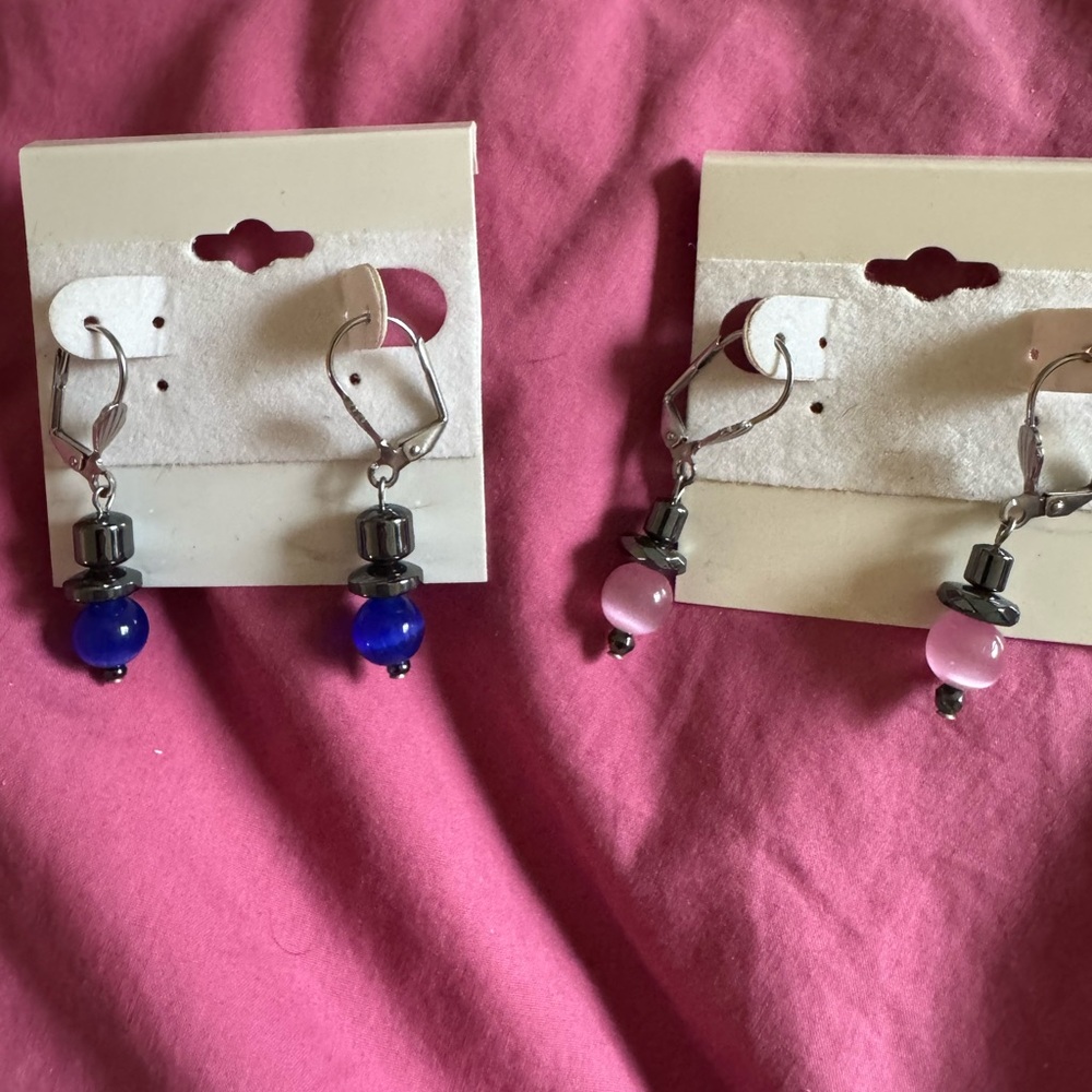 Blue and Pink Beaded Earrings